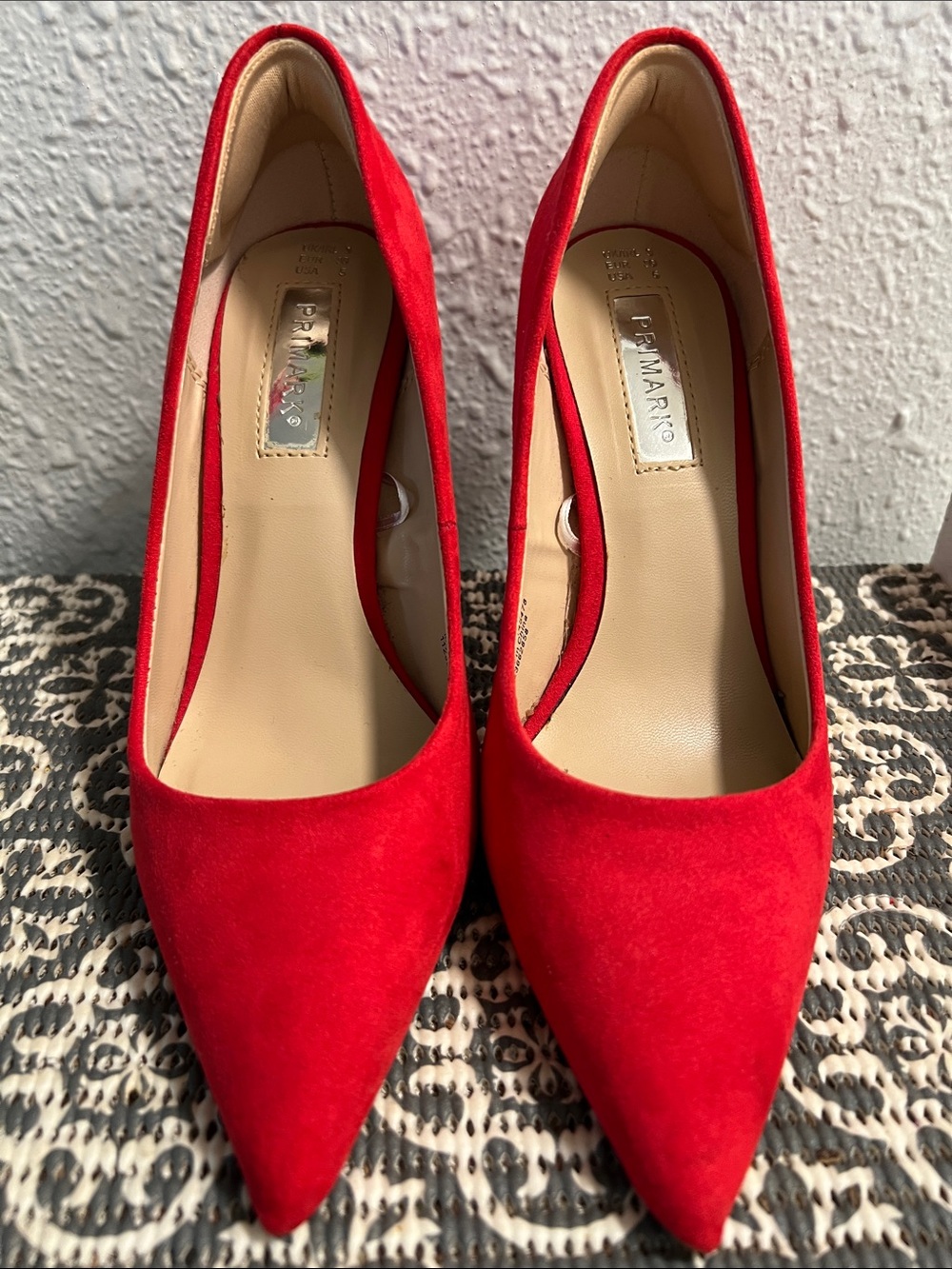 Primark Bright Red Pointed-Toe Suede Pumps